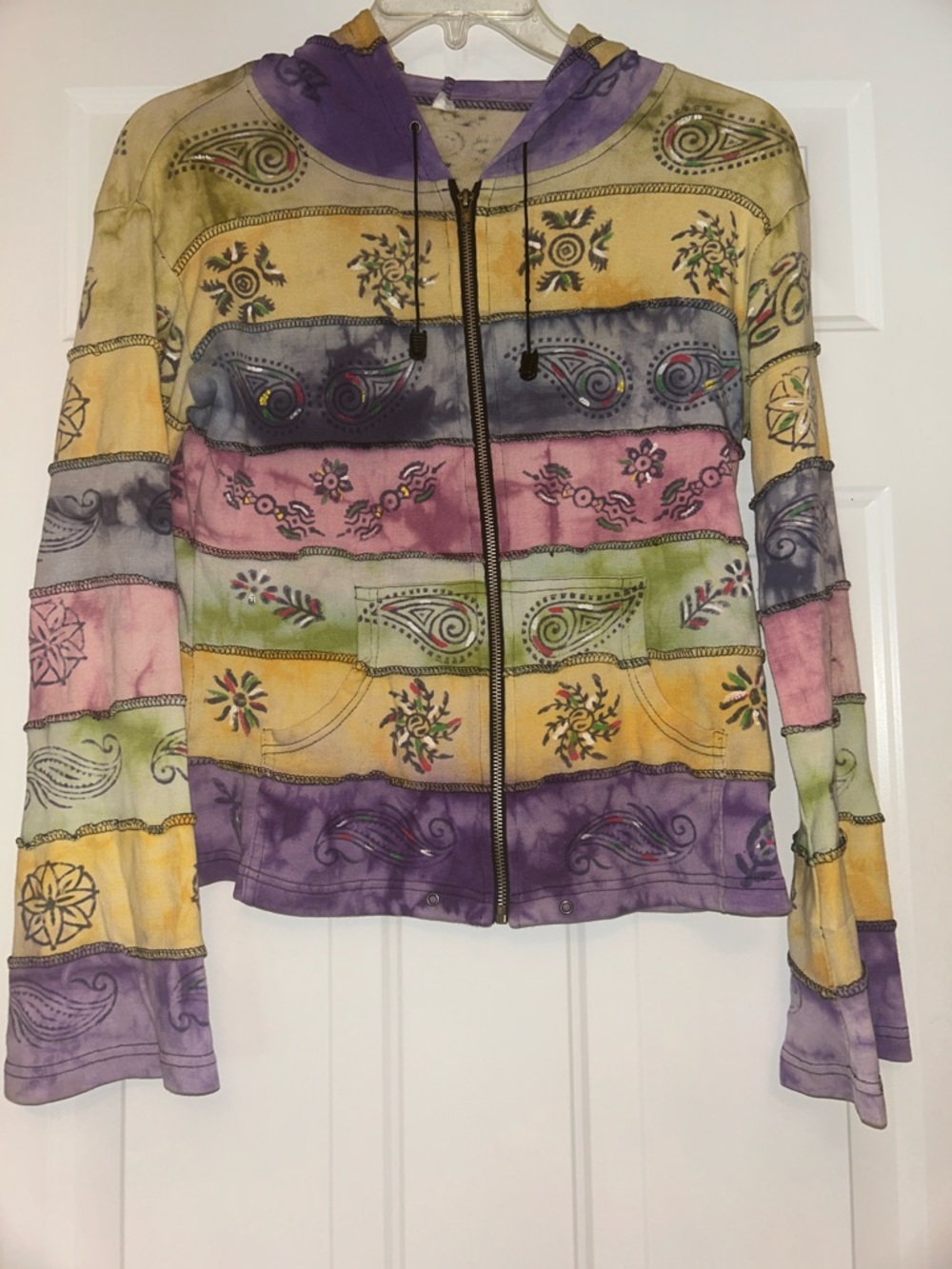 Rising International Y2K Hippy Boho Full Zip Cotton Hoodie L Floral Whimsical